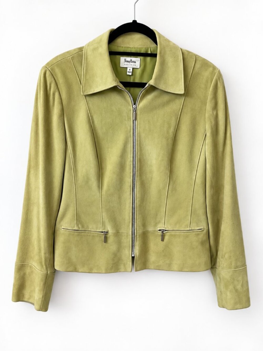 Neiman Marcus Suede Jacket in Light Chartreuse, Size 8